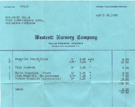 Westcott Nursery Invoice
